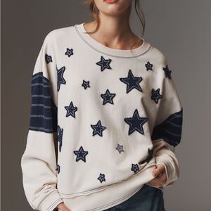 Pilcro Cream and Navy Star Sweatshirt